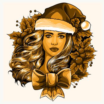 Beautiful girl wearing santa claus clothes.  Illustration