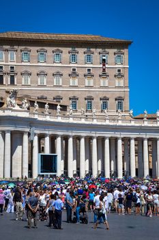 ROME, VATICAN STATE - AUGUST 19, 2018: Pope Francis on Sunday during the Angelus prayer in Saint Peter Square