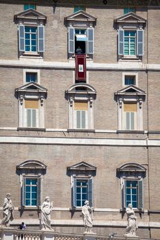 ROME, VATICAN STATE - AUGUST 19, 2018: Pope Francis on Sunday during the Angelus prayer in Saint Peter Square