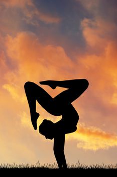 illustration of contortionist at sunset