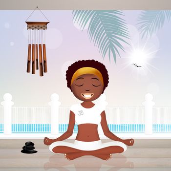 illustration of girl doing yoga in the beach house