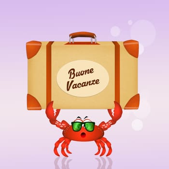 illustration of crab with luggage for the summer holidays
