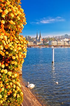 Colorful lake Luzern and town waterfront view, amazing landscapes of Switzerland