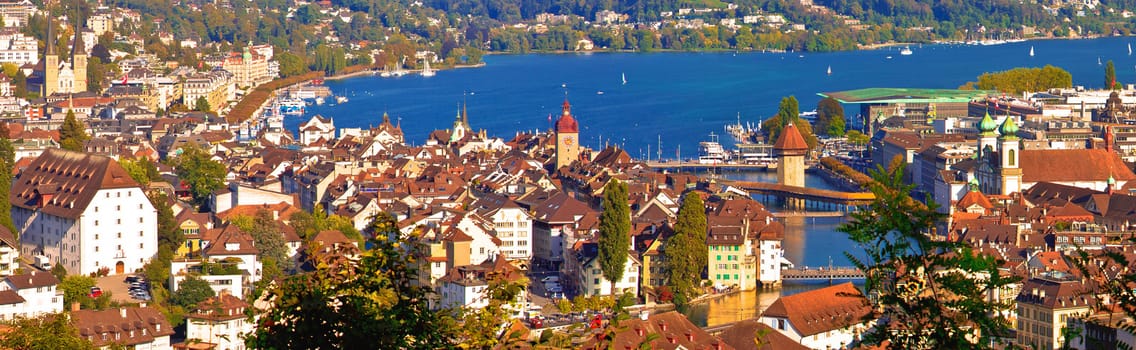 City and lake of Luzern panoramic aerial view, Alps and lakes in Switzerland