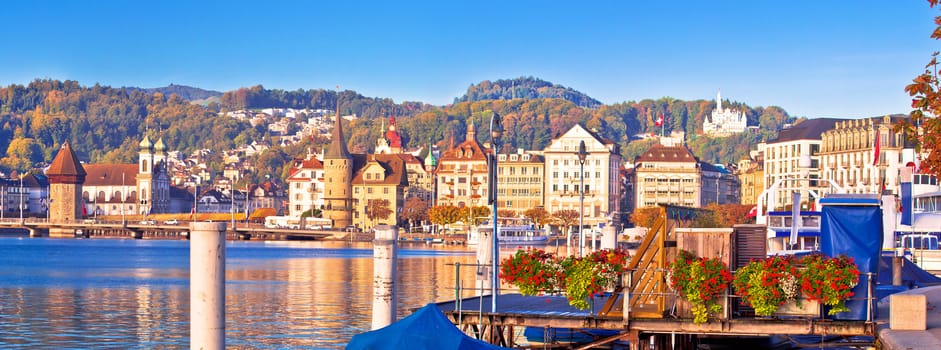 City of Lucerne lake waterfront and harbor panoramic view, central Switzerland
