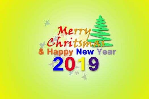 Merry Christmas and Happy New Year 2019 with colour full Lettering design on lite yellow background.