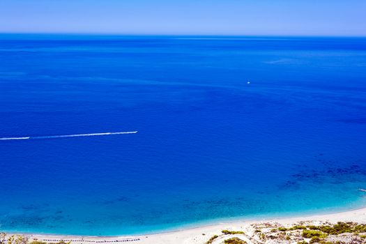 Beautiful top view beach at Lefkada island in Greece.