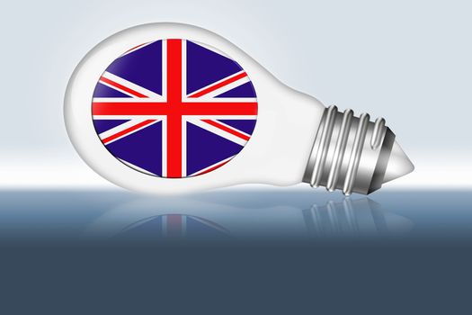 A light bulb illuminated with a Union Jack flag for the concept of Innovative Britain.