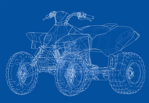 ATV quadbike concept outline. Wire-frame style. 3d illustration