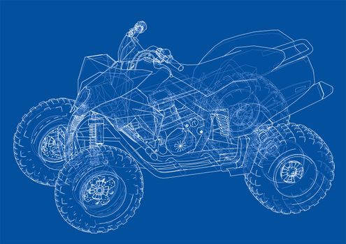 ATV quadbike concept outline. Wire-frame style. 3d illustration