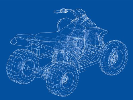 ATV quadbike concept outline. Wire-frame style. 3d illustration