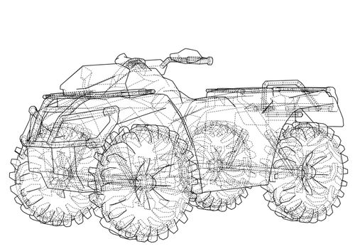 ATV quadbike concept outline. Wire-frame style. 3d illustration