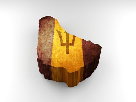 Textured 3d Barbados map with a Barbadian flag on a white background