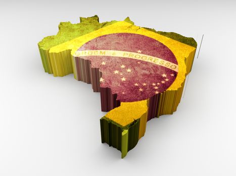 3d textured brazil map with a brazilian flag on a white background