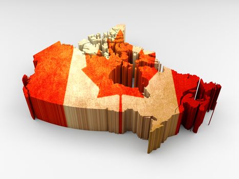 3d textured Canada map with Canadian flag on white background