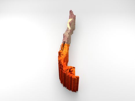 Chile 3d textured map with a Chilean flag on a white background