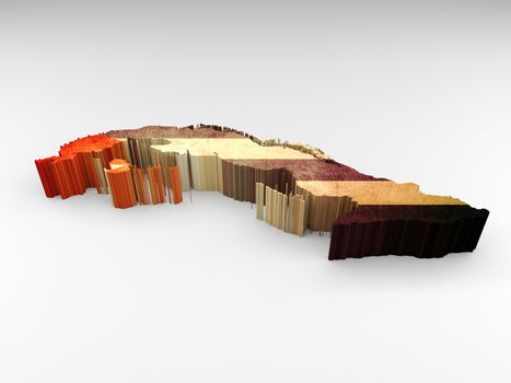 3d textured Cuba map with a Cuban flag on a white background