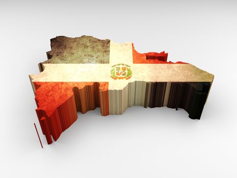 Map of Dominican Republic 3d textured with a Dominican flag on a white background