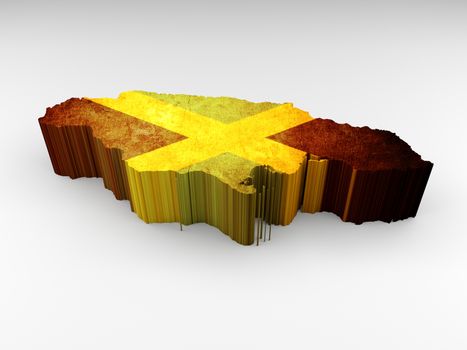 3d textured Jamaica map with a jamaican flag on a white background