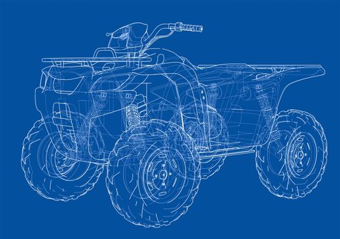 ATV quadbike concept outline. Wire-frame style. 3d illustration