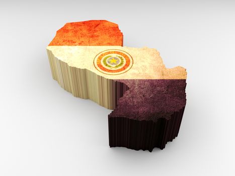 Paraguay 3d textured map with a Paraguayan flag on a white background