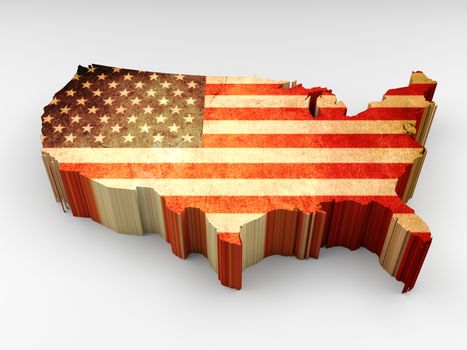3d textured USA map with an american flag on a white background