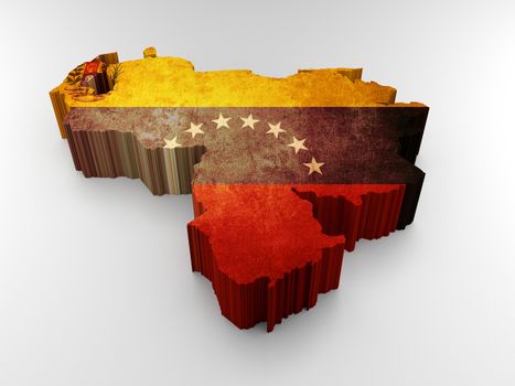 Carte du Venezuela 3d texturée avec un drapeau venezuelien sur fond blanc