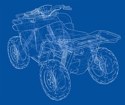 ATV quadbike concept outline. Wire-frame style. 3d illustration