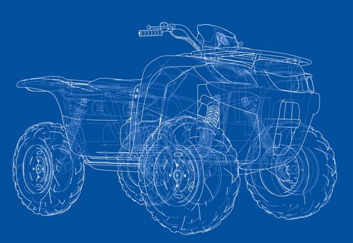 ATV quadbike concept outline. Wire-frame style. 3d illustration