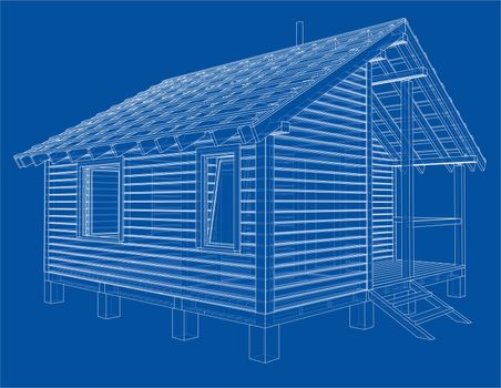 Sketch of small house. Wire-frame style. 3d illustration