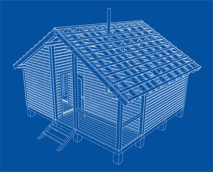 Sketch of small house. Wire-frame style. 3d illustration