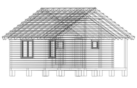 Sketch of small house. Wire-frame style. 3d illustration