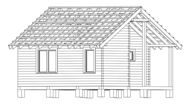 Sketch of small house. Wire-frame style. 3d illustration