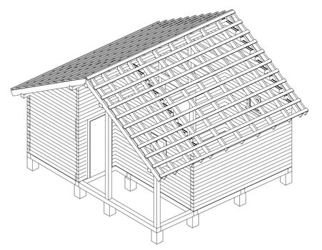 Sketch of small house. Wire-frame style. 3d illustration