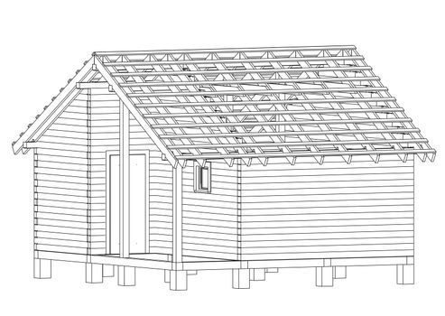 Sketch of small house. Wire-frame style. 3d illustration