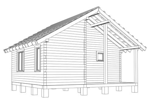 Sketch of small house. Wire-frame style. 3d illustration