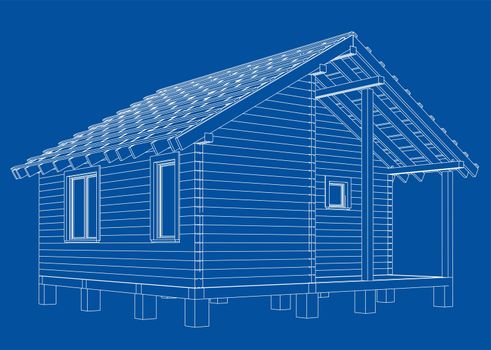 Sketch of small house. Wire-frame style. 3d illustration