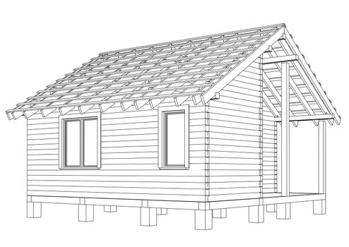 Sketch of small house. Wire-frame style. 3d illustration