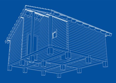 Sketch of small house. Wire-frame style. 3d illustration