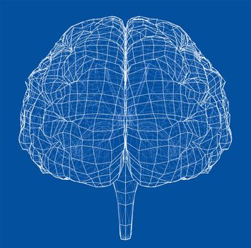 3D outline brain. Wire-frame style. 3d illustration