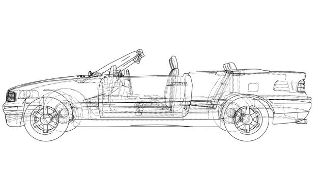 Car cabriolet concept. Wire-frame style. 3d illustrationare separated