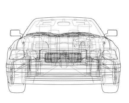 Car cabriolet concept. Wire-frame style. 3d illustrationare separated