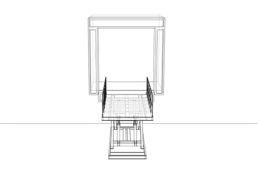 Dock leveler concept. 3d illustration. Wire-frame style