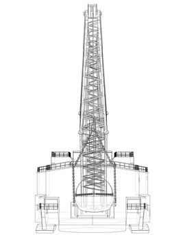 Dragline walking excavator. 3d illustration. Wire-frame style