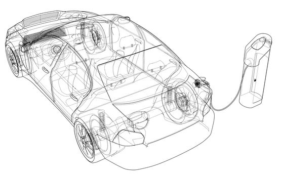 Electric Vehicle Charging Station Sketch. 3d illustration. Wire-frame style