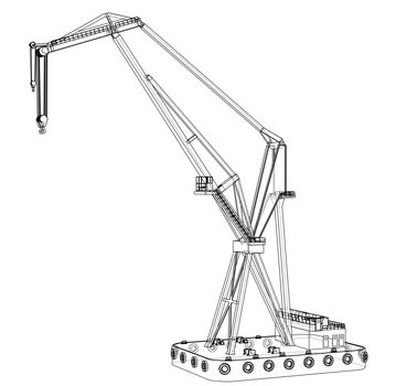 Floating crane. 3d illustration. Blueprint or Wire-frame style