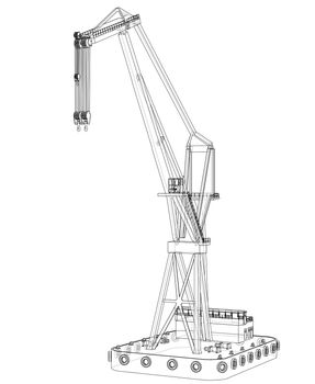 Floating crane. 3d illustration. Blueprint or Wire-frame style