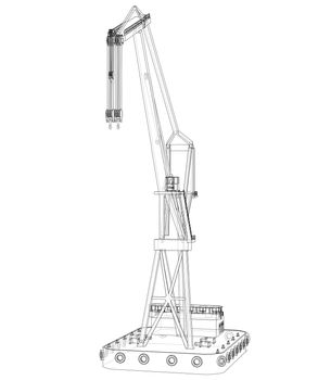 Floating crane. 3d illustration. Blueprint or Wire-frame style