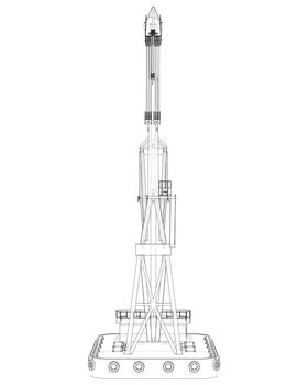 Floating crane. 3d illustration. Blueprint or Wire-frame style