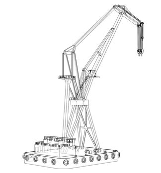 Floating crane. 3d illustration. Blueprint or Wire-frame style